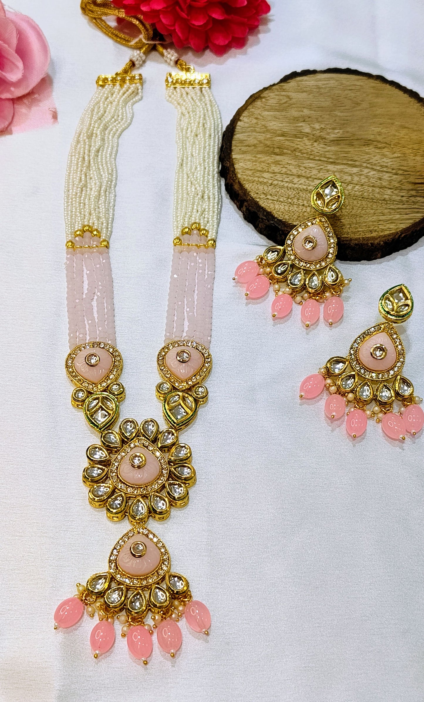 Pink SAYALI Long Necklace Set