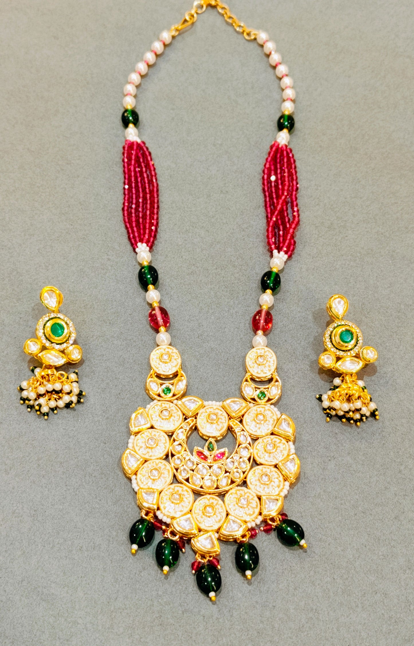 Rani green CHANDRAKSHI Long Necklace set