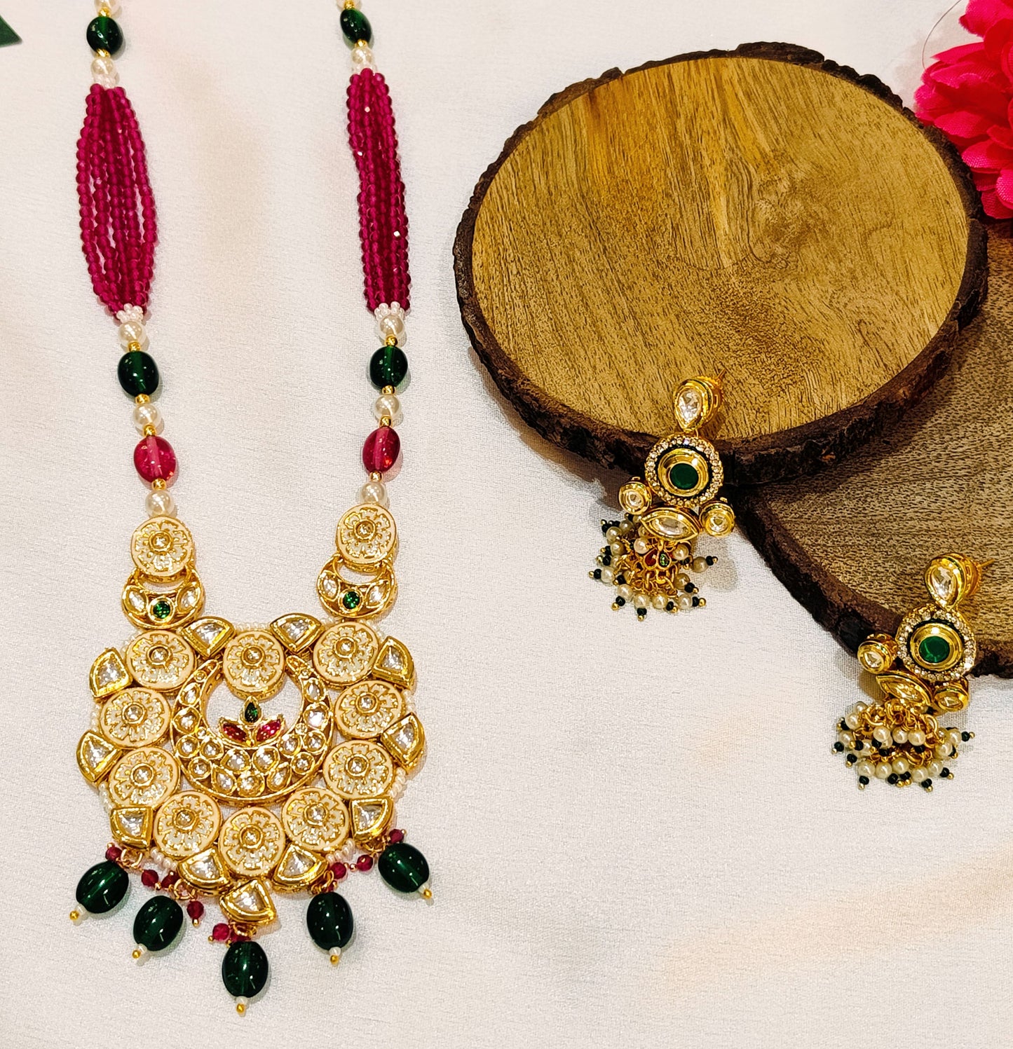 Rani green CHANDRAKSHI Long Necklace set