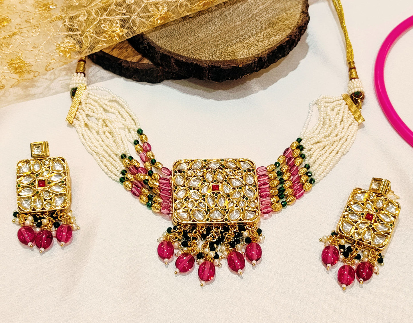 Pink RATNAMALA Necklace set